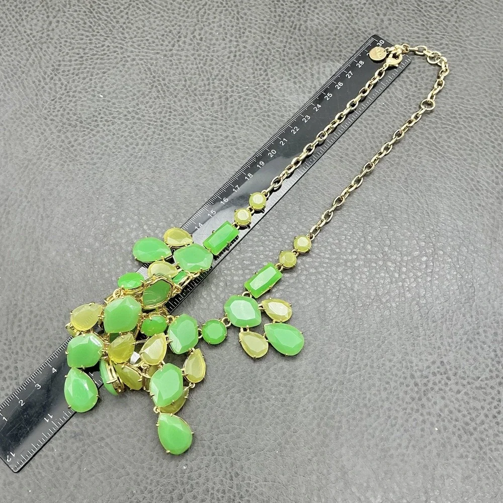 Stella & Dot Necklace Statement Bib Green Lime Teardrop Gold Tone Adjustable 18